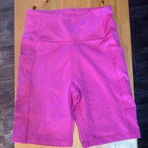 Figs Hot Pink High-Rise Bike Shorts with Side Pockets